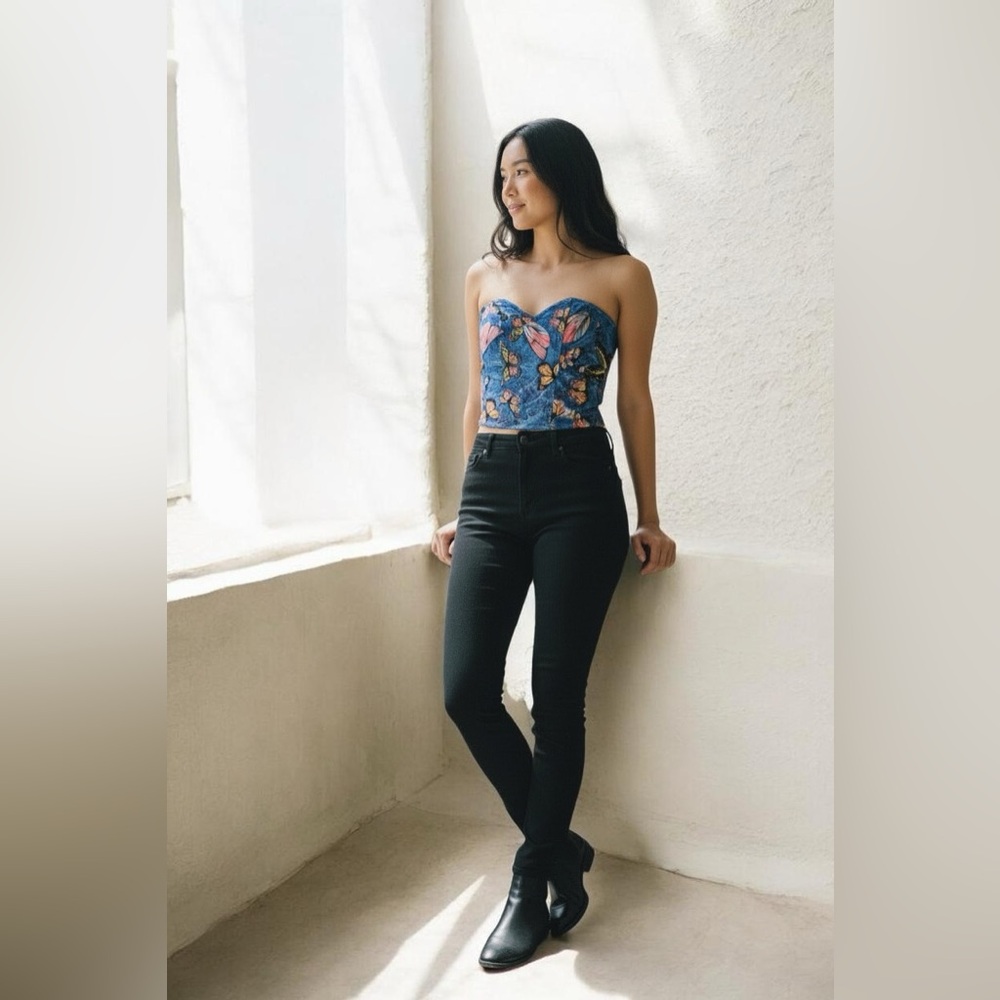 Butterfly Print Bustier Top
